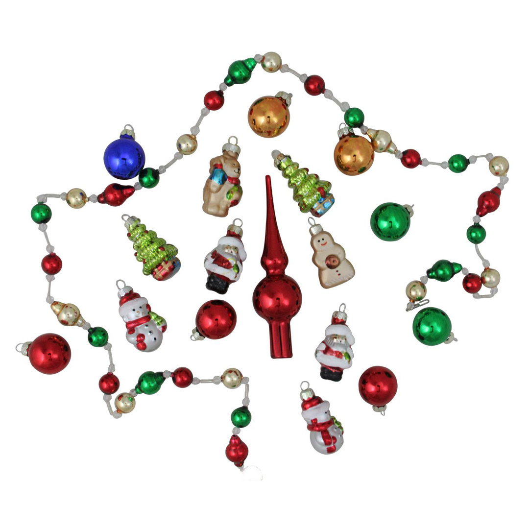 18ct Red and Green Beaded Garland with Christmas Ornaments 30" Northlight Seasonal