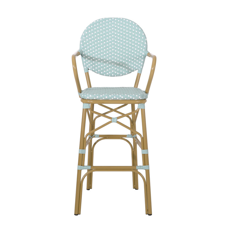 Antonese Polyethylene (PE) Wicker Outdoor 29.25'' Bar Stool, Light Teal/White