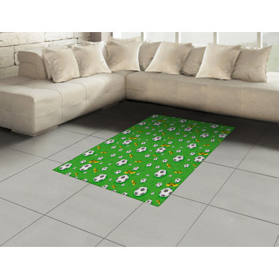 Tapis décoratif à fibres longues haute densité en polyester et coton à motif soccer