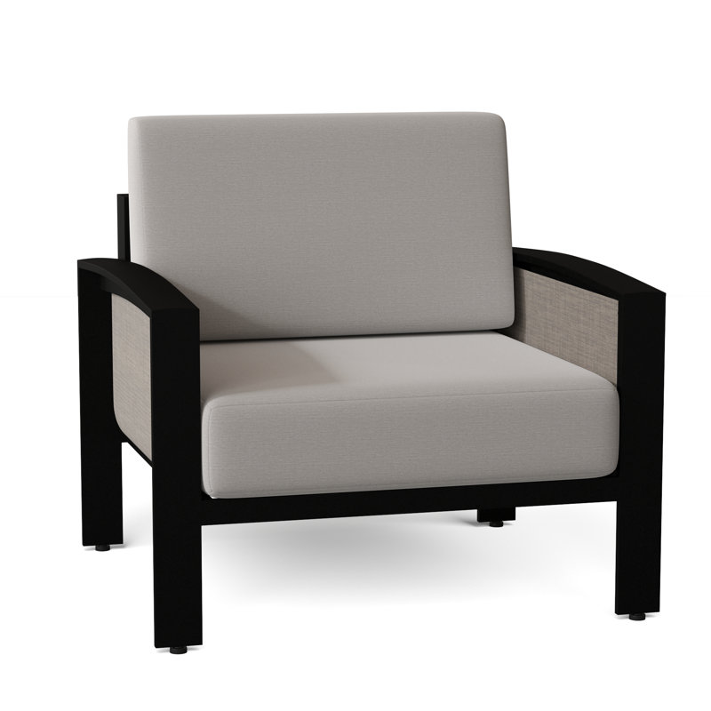 Chaise de patio avec coussins Metropolis, Impact Vapor gris Sunbrella®, Noir texturé, Gravier Augustine
