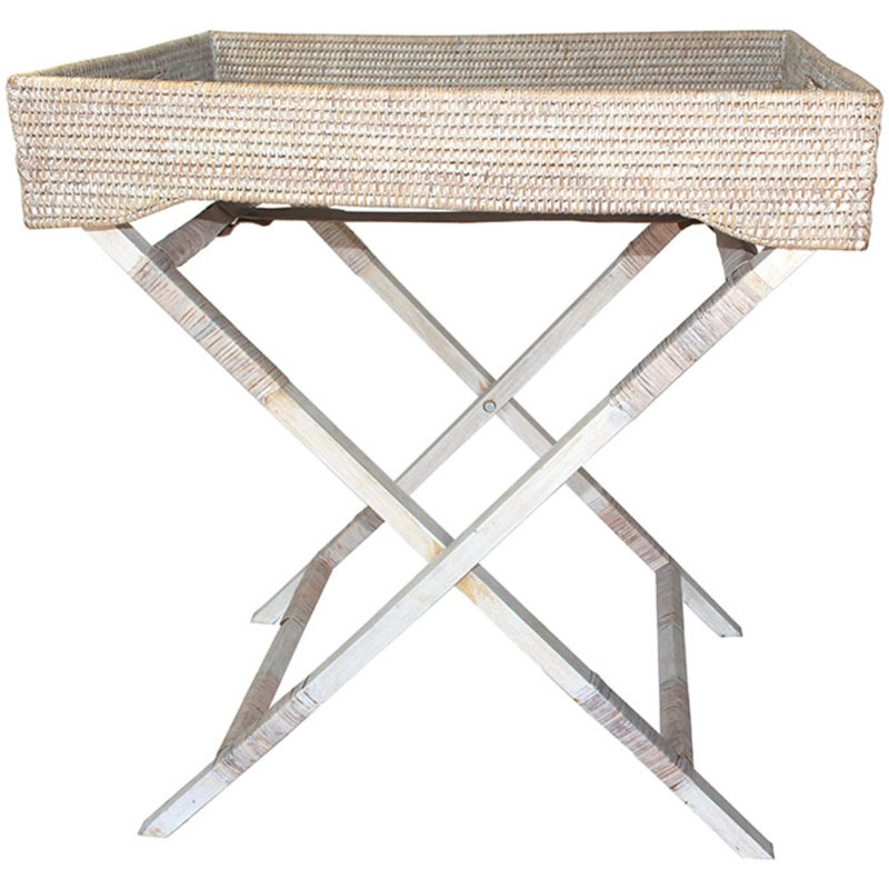 Rectangular Butler Tray With Stand, White Wash