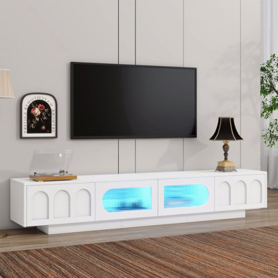 TV Stand With Fluted Tempered Glass Doors For Tvs Up To 95'', Functional Media Console With Arched Cabinet Doors, Entertainment Center With APP-Controlled LED Light