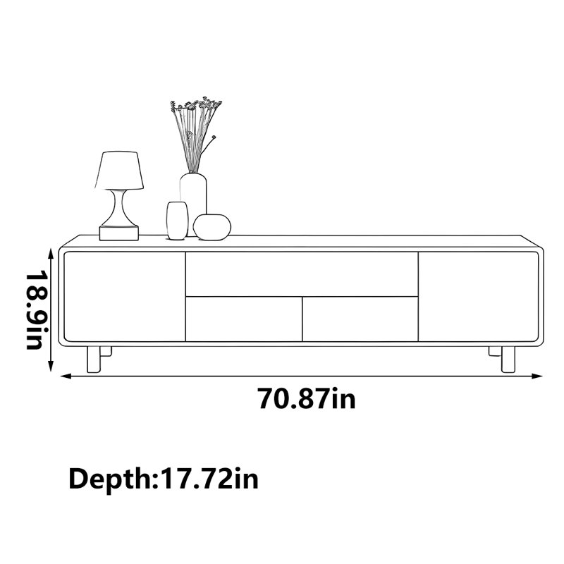 Meuble télé de salon en bois massif, 70.87"