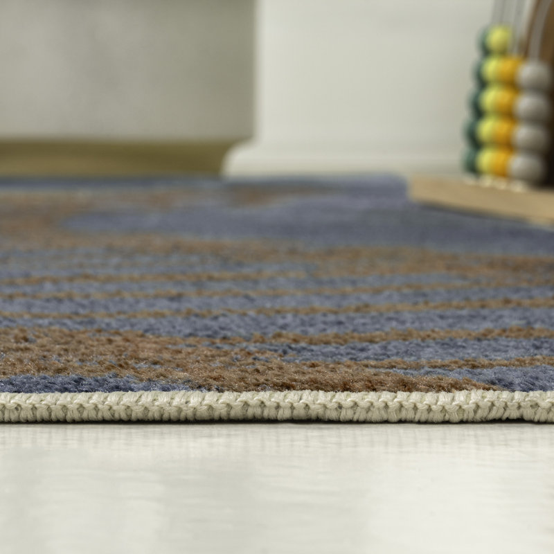 Kingdarr T-Rex Modern Kids Machine-Washable Rug, Runner 2' x 7'10", Navy/Multi