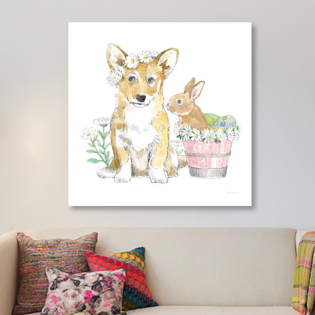 « pâques pups i », impression sur toile, H 18 po x l 18 po x P 1,5 po, Pas de tapis, Toile tendue