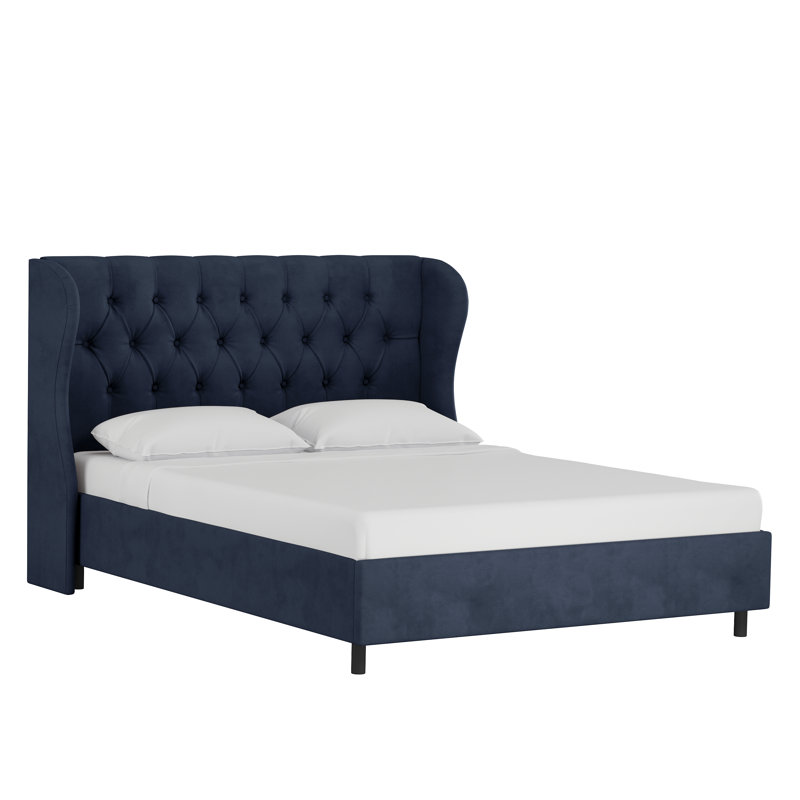 Lit plateforme tapissier Azariah, Grand, Velours performance encre classique