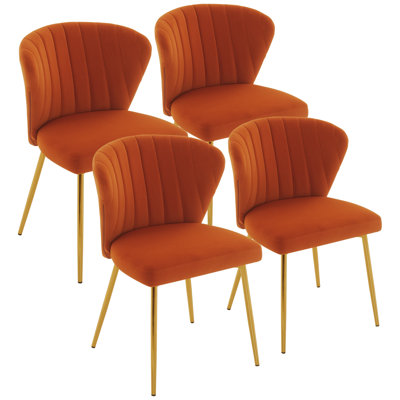 Chaise d'appoint 4 pièces en velours capitonné à oreilles orange avec pieds en métal