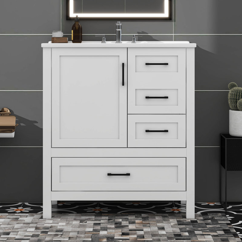 Ensemble de meuble-lavabo 30 po avec lavabo, tiroirs fermés et plateau amovible, Blanc