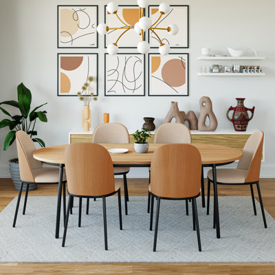 Kelce 6 Person 71" Oval Dining Table Set with Modern Upholstered Chairs by Corrigan Studio
