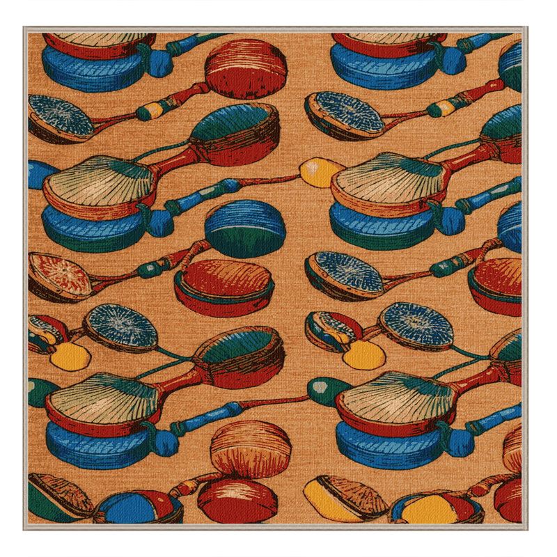 Washable Castanets Music Area Rug, Square 4'