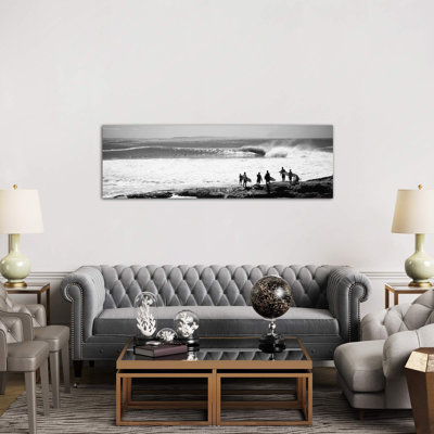Silhouette Of Surfers Standing On The Beach, Australia - No Frame Panoramic Print on Canvas