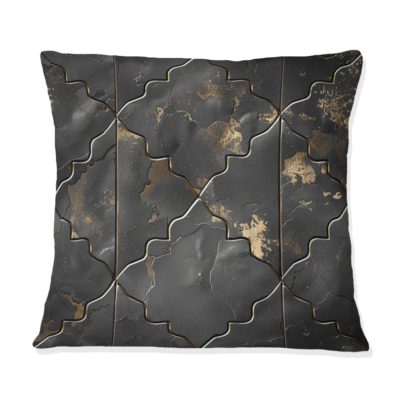 Coussin Mid-Century noir et or Quatrefoil I - Midcentury, H 16 po x l 16 po