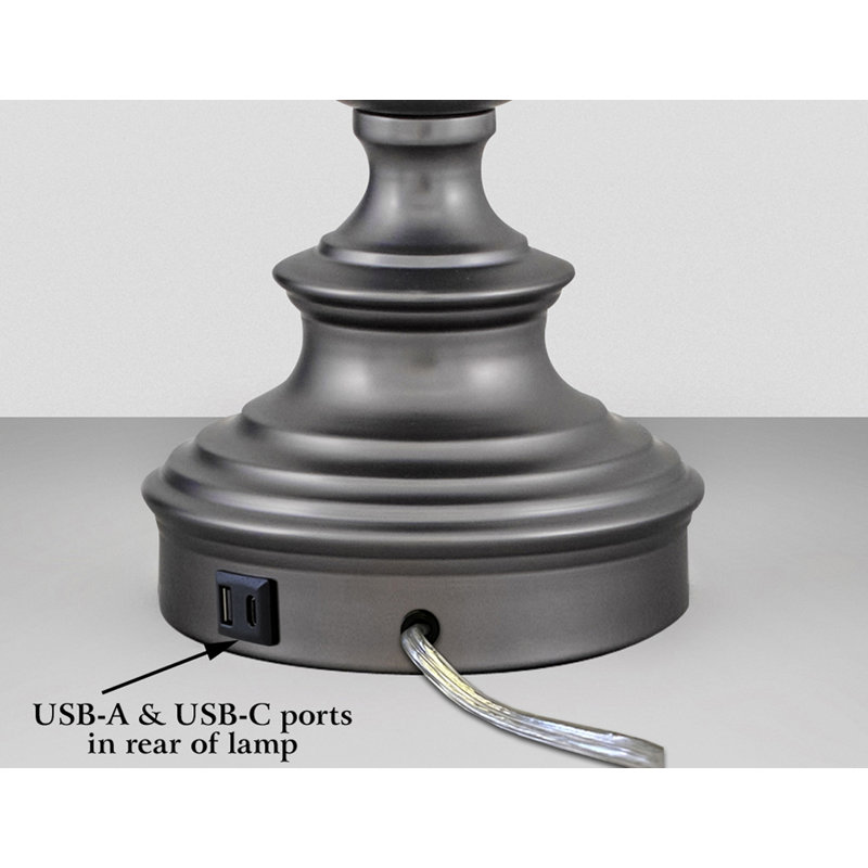 Forza -  28" Gunmetal Touch Switch Table Lamp with USB Ports