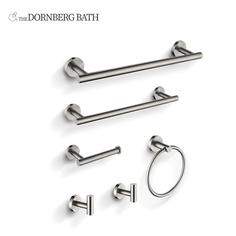 Ensemble de quincaillerie de salle de bain murale six pièces, Nickel brossé