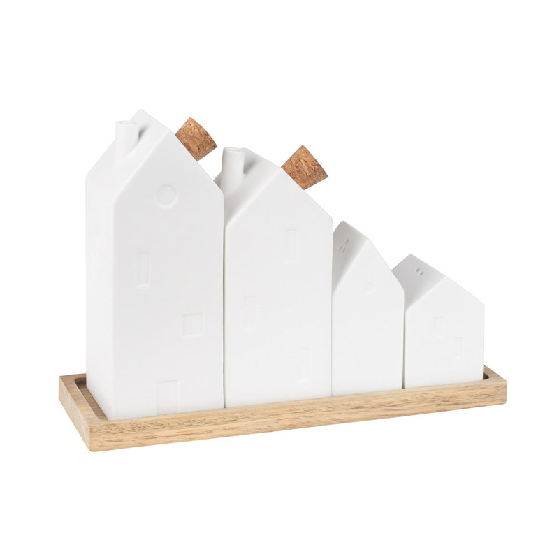 Ensemble de cruches Village Village - Porcelaine et bois d'acacia