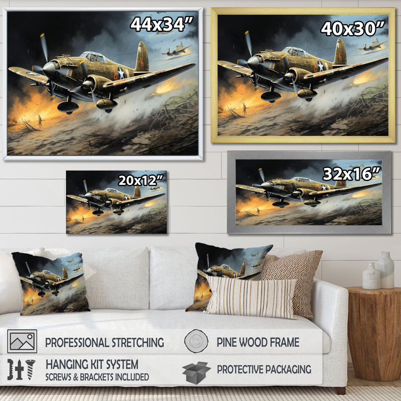 Vieille avion militaire pendant la Seconde Guerre mondiale - Art militaire sur toile, H 34 po x l 44 po x P 1,5 po