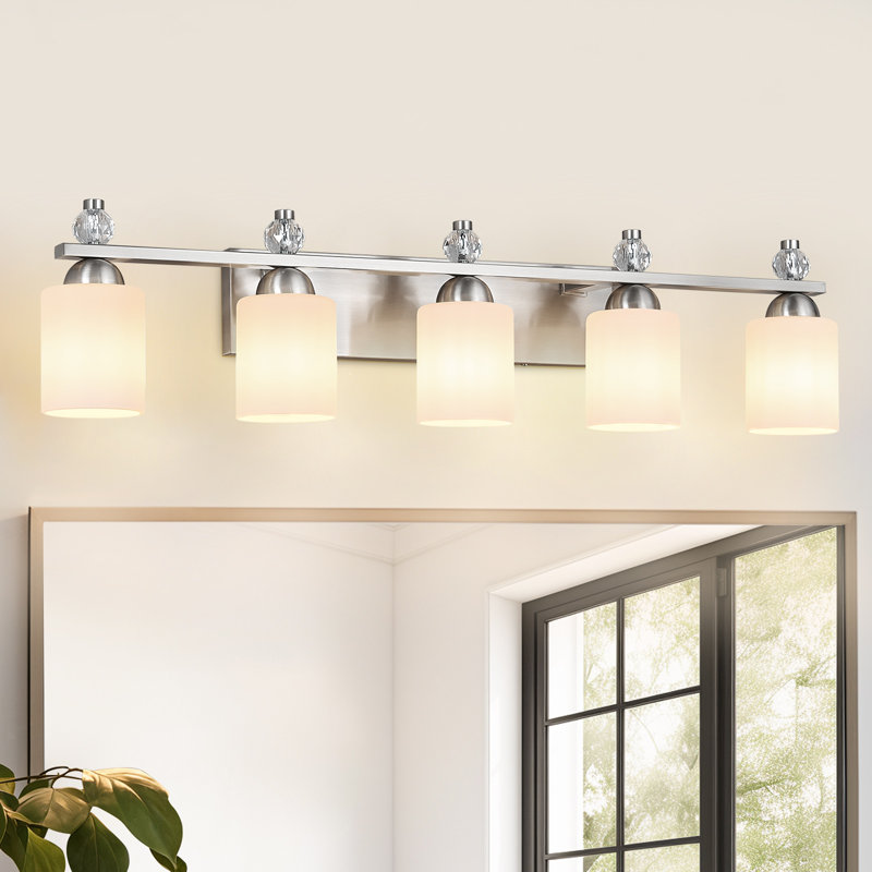Luminaires de meuble-lavabo en verre Mid-Century E26, Nickel, 5 lumières