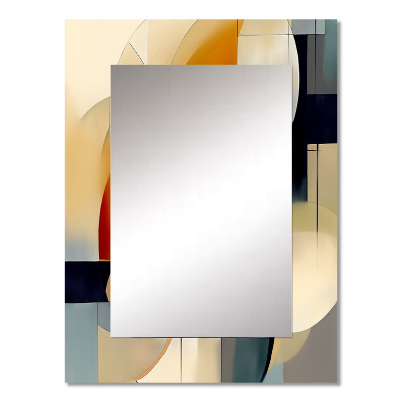 Exploration des motifs abstraits I - miroir décoratif géométrique, miroir mural orange, impression d'art en métal