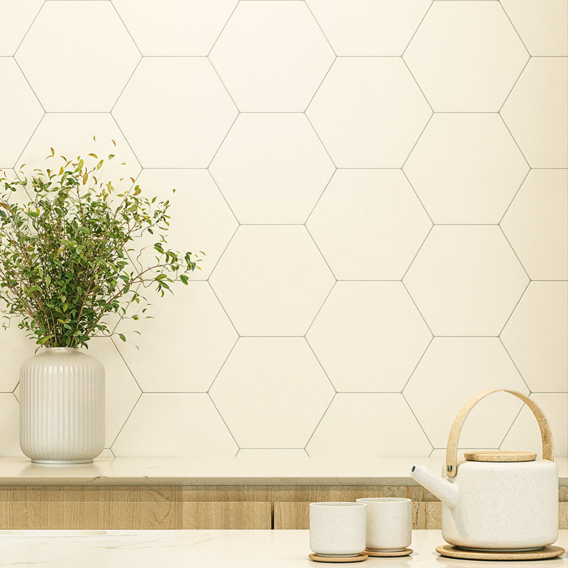 Carreau de porcelaine 9 po x 10 po Textile Hex, Jaune