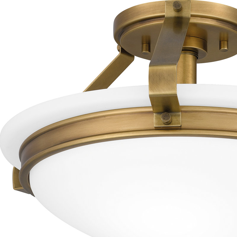 Plafonnier semi-encastré 2 lumières 15, Laiton vieilli, Opale