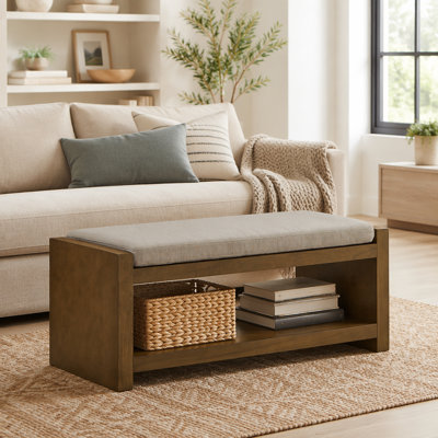 Banc d'appoint de 40 po avec étagère à chaussures inférieure, banc de siège rembourré pour le salon, banc de bout de lit compact moderne avec rangement pour sièges de chambre à coucher, coussin amovible
