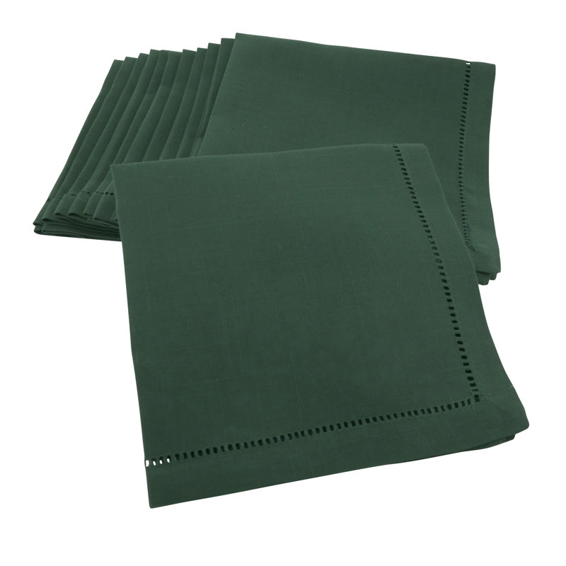 Rowles Hemstitched Border Dinner Napkin, Jasper Green, 18" L x 18" W