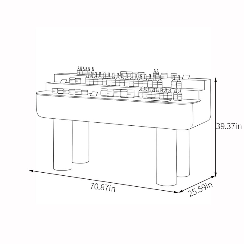 Présentoir à niveaux en bois, H 39,37 po x l 70,87 po x P 25,59 po