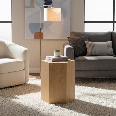 Ensemble de table basse et de table d'appoint moderne en bois aggloméré avec finition grain de bois, entièrement assemblé pour les petits espaces