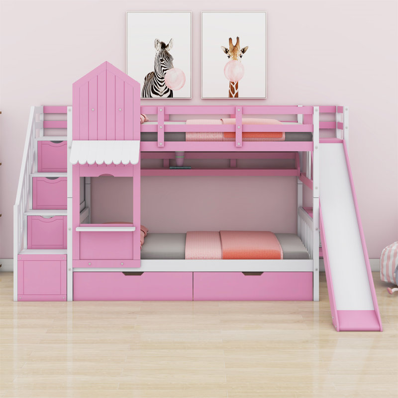 Colliers Kids Bunk Bed with Drawers, Twin, Pink
