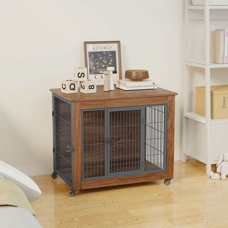 Caisse en bois pour chien avec cage, H 27,91 po x l 32,51 po x P 22,11 po