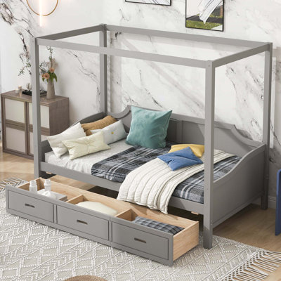 Twin Size Wooden Canopy Daybed With 3 In 1 Storage Drawers -  Lark Manorâ¢, E0A18BD135244A87B0454BF99427D4DA