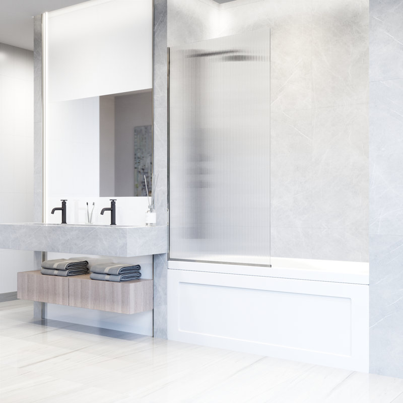 Zenith 34" W x 62" H Fixed Frameless Bathtub Screen with 3/8" Glass, Chrome Fluted