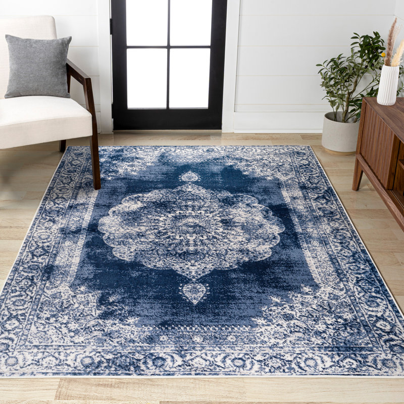 Tapis bleu marine / ivoire, Rectangle 5 pi 3 po x 7 pi 6 po