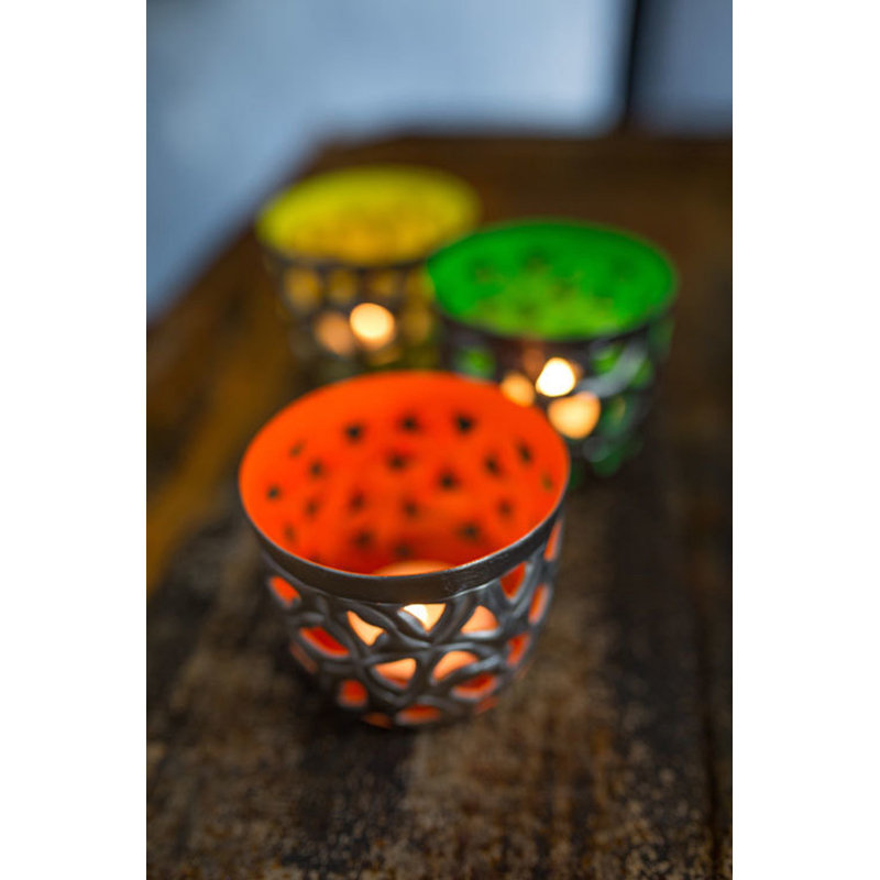 Petit porte-votive en métal, Étain / vert