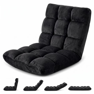 Folding Floor Chair with Back Support, 14 Adjustable Positions, High-Density Foam Floor Lounge Chair with Washable Cover for Reading Gaming Meditation