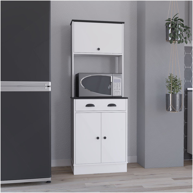 Garde-manger Apex H 66,3 po avec tiroir, 2 armoires et support pour micro-ondes, blanc / noir