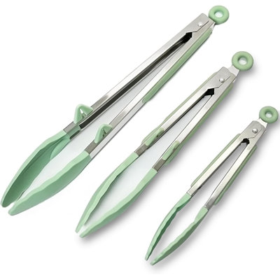 3-Piece Silicone Mini Tongs Set with Kickstand & Lock – 600°F Heat-Resistant for Cooking & Serving