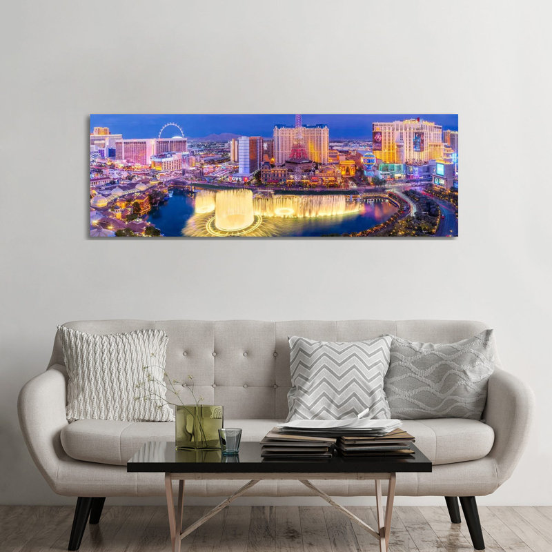 Las Vegas Night Panoramic - Wall Art Print, 24" H x 72" W, Wrapped Canvas, Does Not Apply