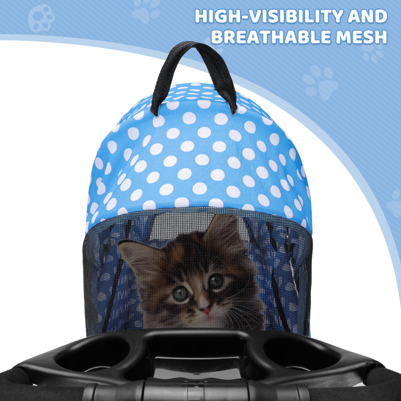 Sky Blue Polka Dot 3-in-1 Foldable Dog Stroller with Steel Frame