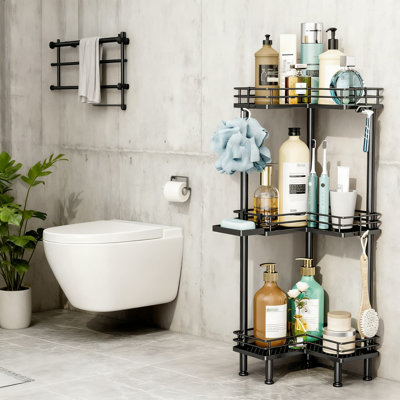 Corner Shower Caddy With 3 Tiers, Rustproof Shelves And Hooks For Bathroom Storage