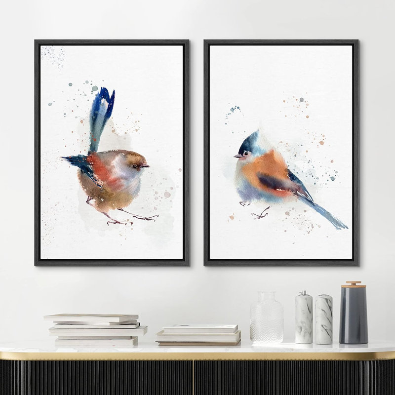 «Pastel Watercolor Explosion Country Bird», 2 pièces, Noir, H 36 po x l 24 po