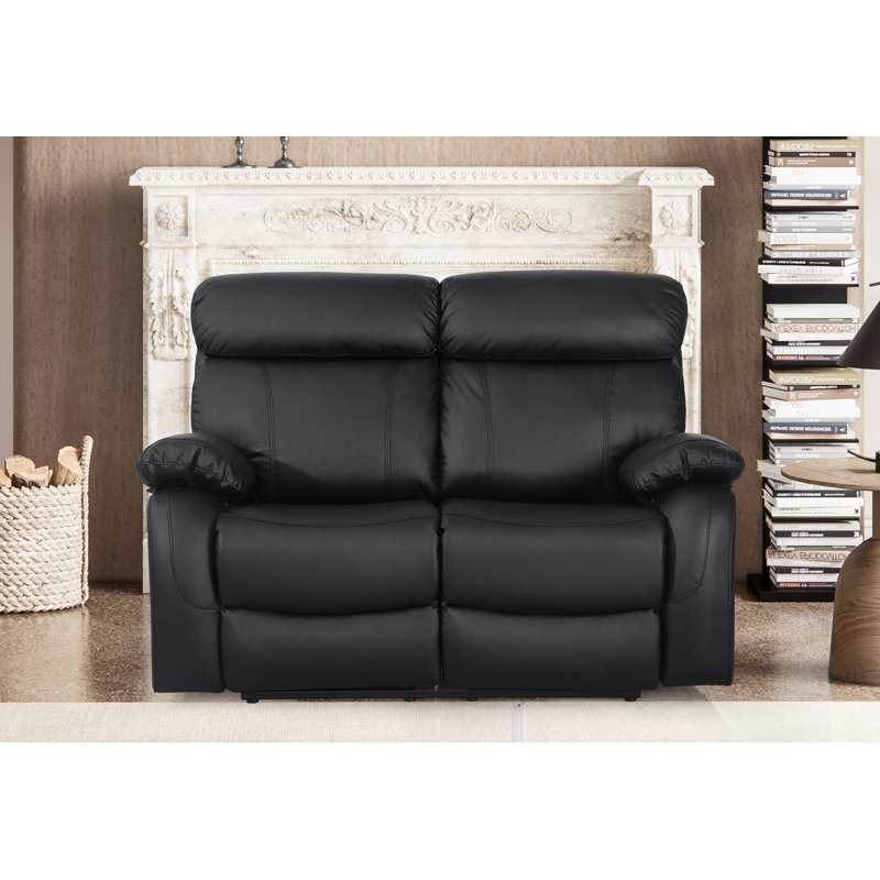 Avshalom 59.8" Vegan Leather Reclining Loveseat, Black Faux Leather