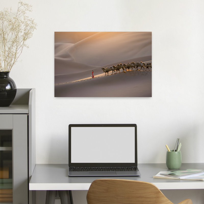 «Golden Desert Journey», reproduction de paysage contemporain abstrait au lever du soleil, H 16 po x l 24 po