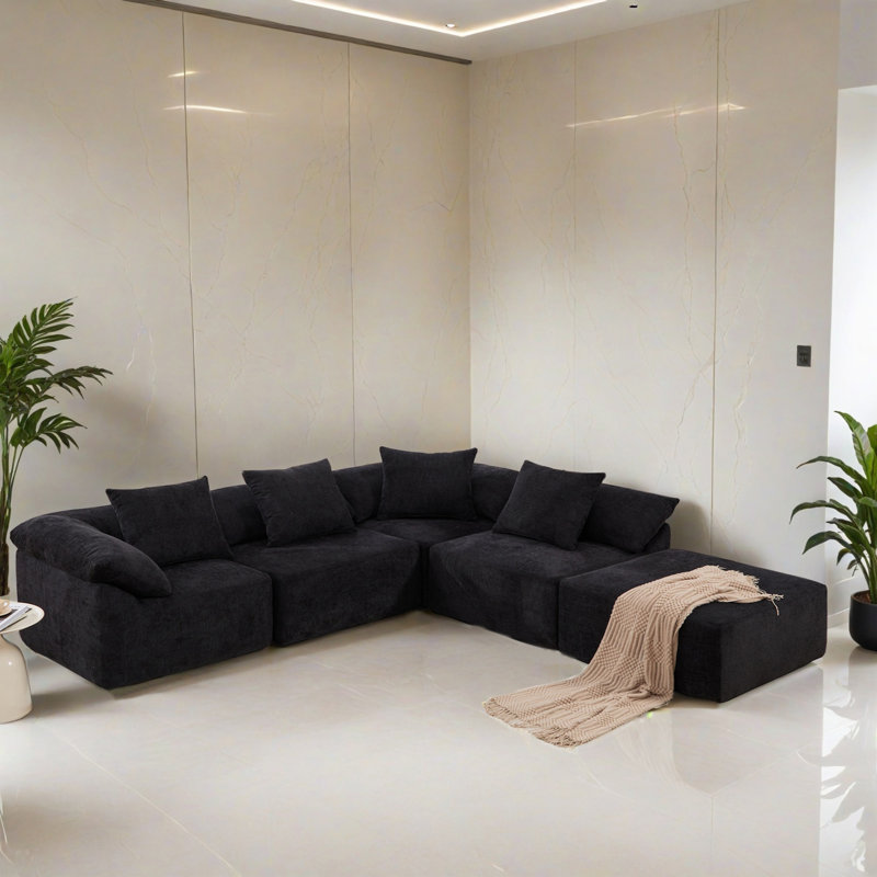 Canapé-lit modulaire 5 pièces pour salon, Chenille noir