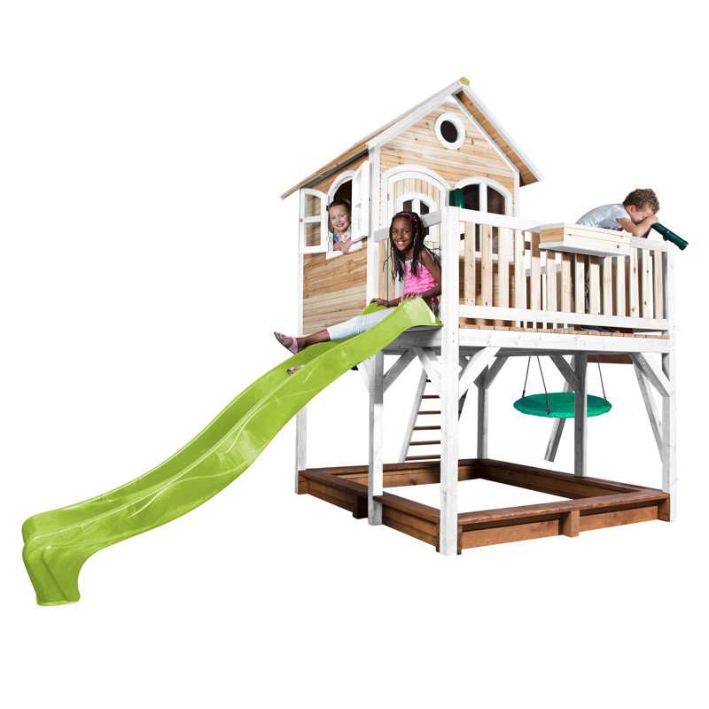 Liam AXI Hemlock Swing Set with 1 Swing(s) , 1 Slide(s), Brown/White, Lime Green