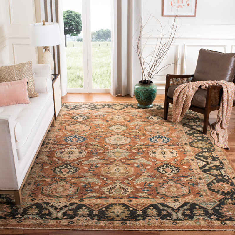 Oriental Hand-Knotted Red / Black Area Rug, Rectangle 8' x 10'