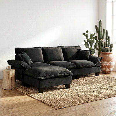 Modular Sectional Sofa, L-Shape Cloud Couch With Sailboat Design, 1 Movable Ottomans & 2 Soft Pillows Included, Comfy Chenille For Apartment Living Room