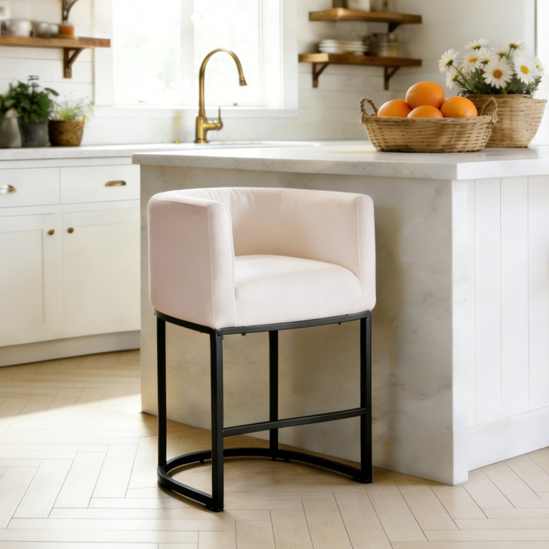 Tabouret de baril de comptoir 26 po, Noir, Blanc, 1