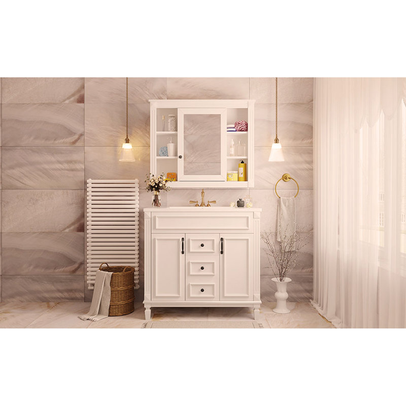 Meuble-lavabo 36 po avec lavabo supérieur et armoire à miroir - Solution de rangement moderne, Blanc