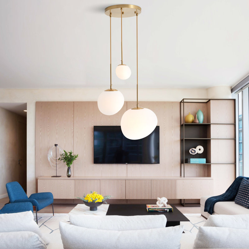 Luminaire suspendu en grappe moderne à 3 lumières - lustre globe en verre blanc givré pour îlot de cuisine, salle à manger, salon et chambre à coucher